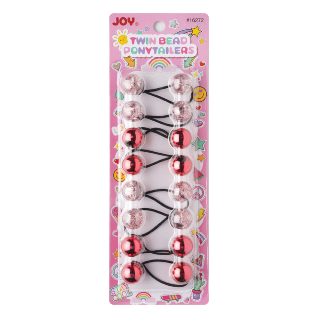 Joy Twin Beads Ponytailers 20mm, 8 Count, Assorted Red