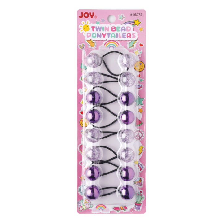 Joy Twin Beads Ponytailers 20mm, 8 Count, Assorted Purple