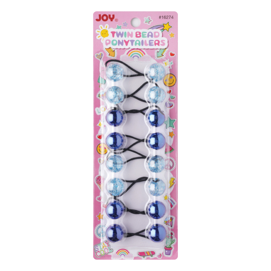 Joy Twin Beads Ponytailers 20mm, 8 Count, Assorted Blue