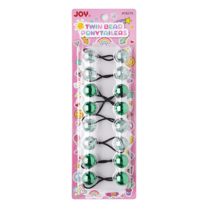 Joy Twin Beads Ponytailers 20mm, 8 Count, Assorted Green