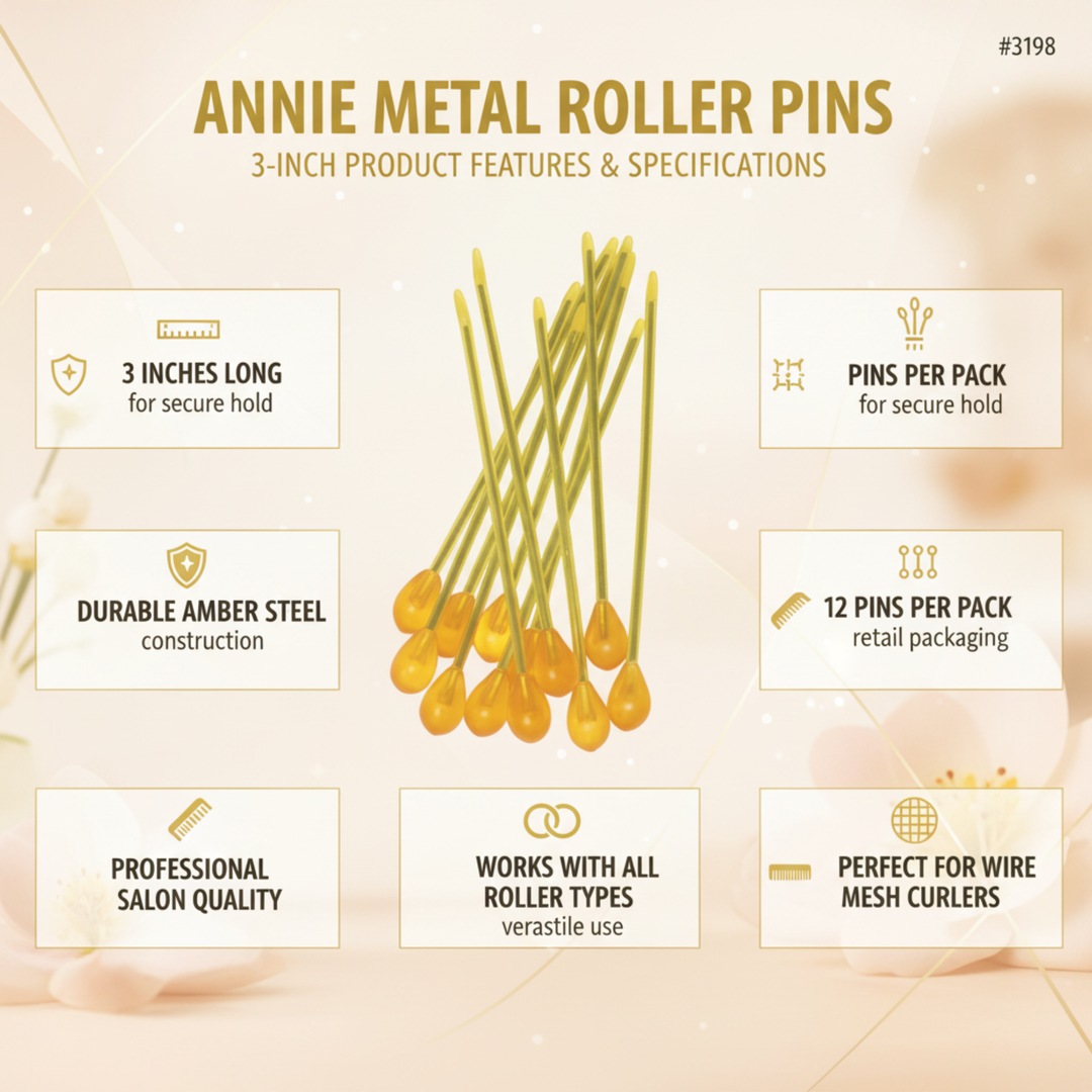 Annie Metal Roller Pins 3 Inch, 12 Count, Amber