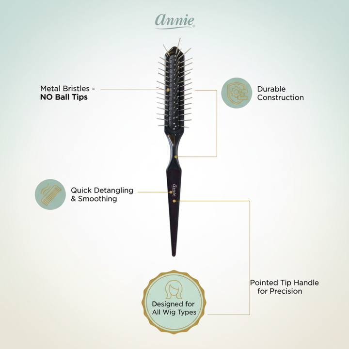 Annie Metal Wire Wig Brush Without Ball Tips, 1 Count, Black