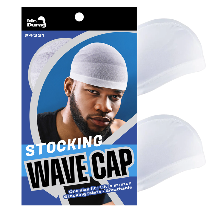Mr. Durag Stocking Wave Cap, 2 Count, White