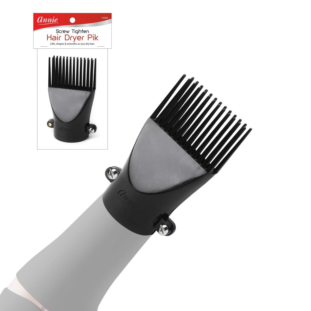 Annie Screw Tighten Hair Dryer Pik Attachment, 1 Count, Black
