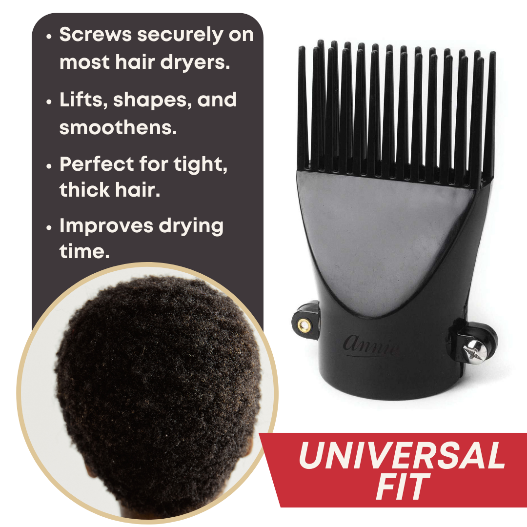 Annie Screw Tighten Hair Dryer Pik Attachment, 1 Count, Black