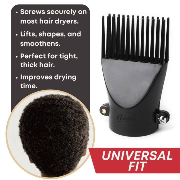 Annie Screw Tighten Hair Dryer Pik Attachment, 1 Count, Black