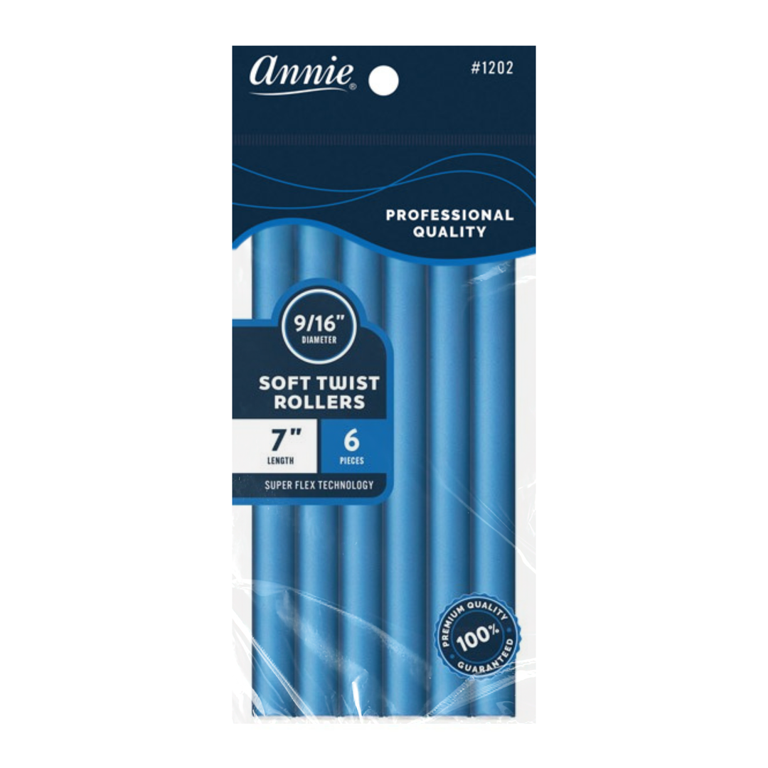 Annie Soft Twist Hair Rollers 9/16 Inch, 6 Count, Blue