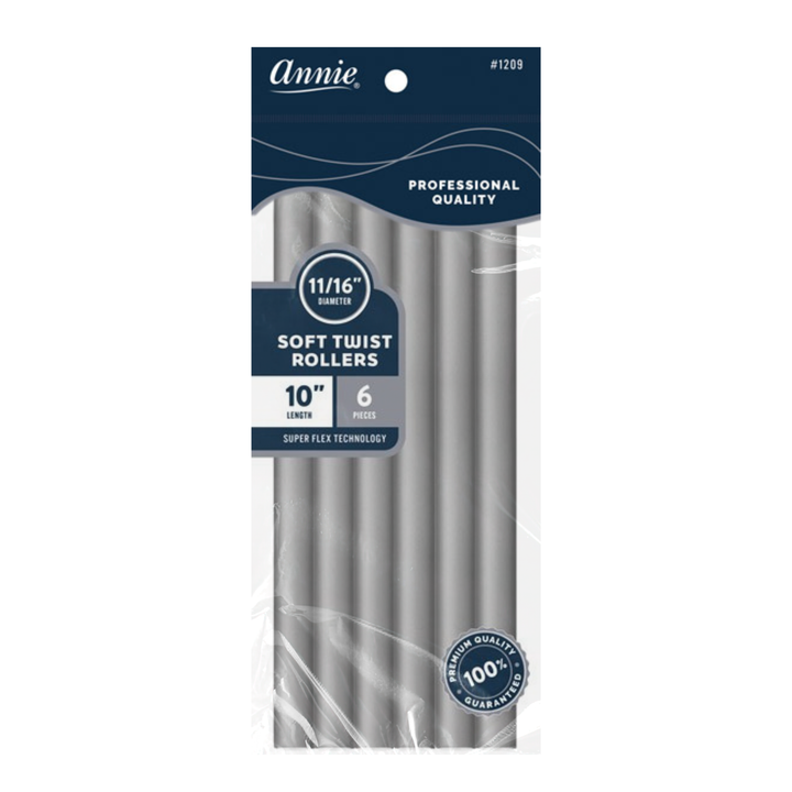Annie Soft Twist Hair Rollers Extra-Long 11/16 Inch, 6 Count, Gray