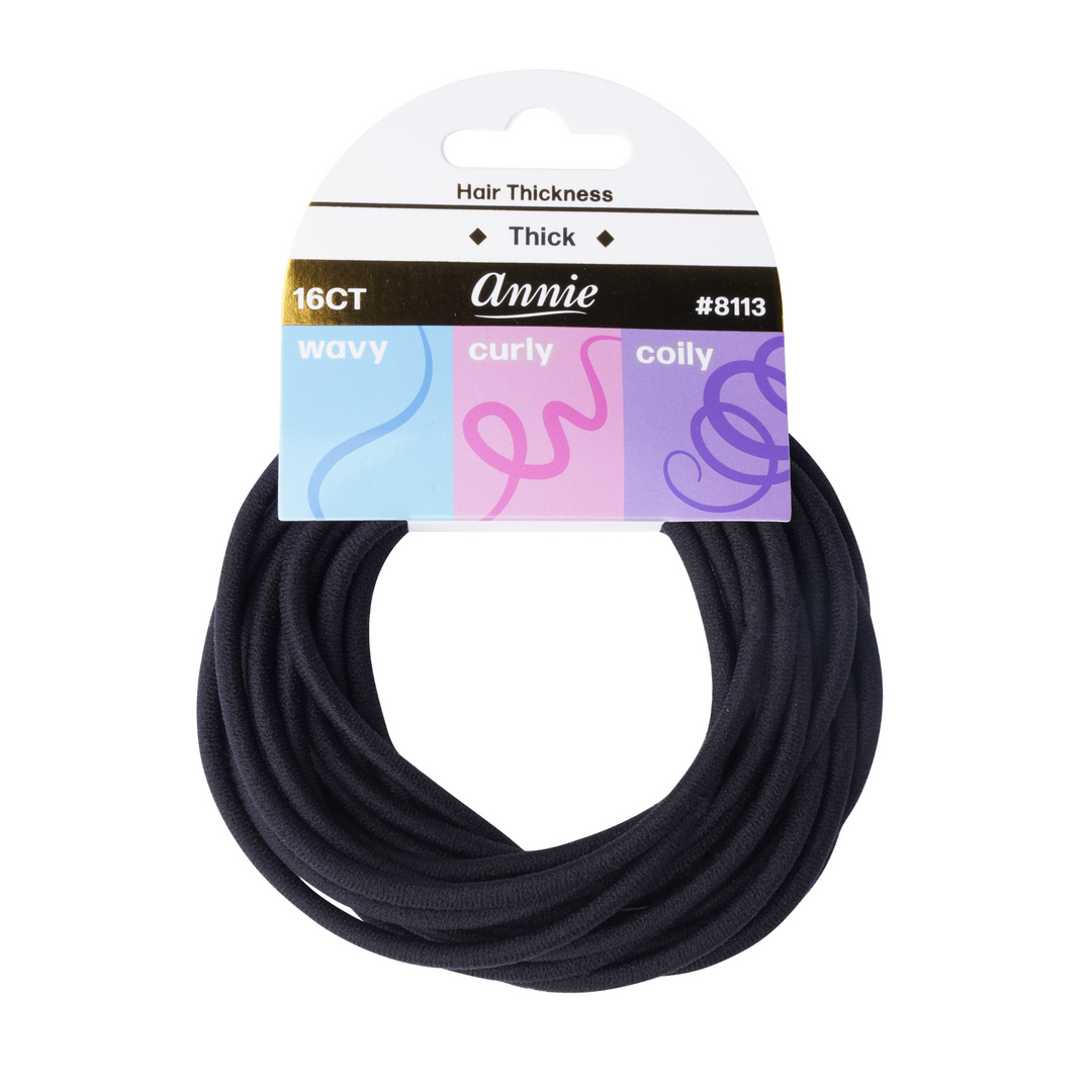 Annie Elastic Hair Ponytailers 10.5 Inch, 16 Count, Black