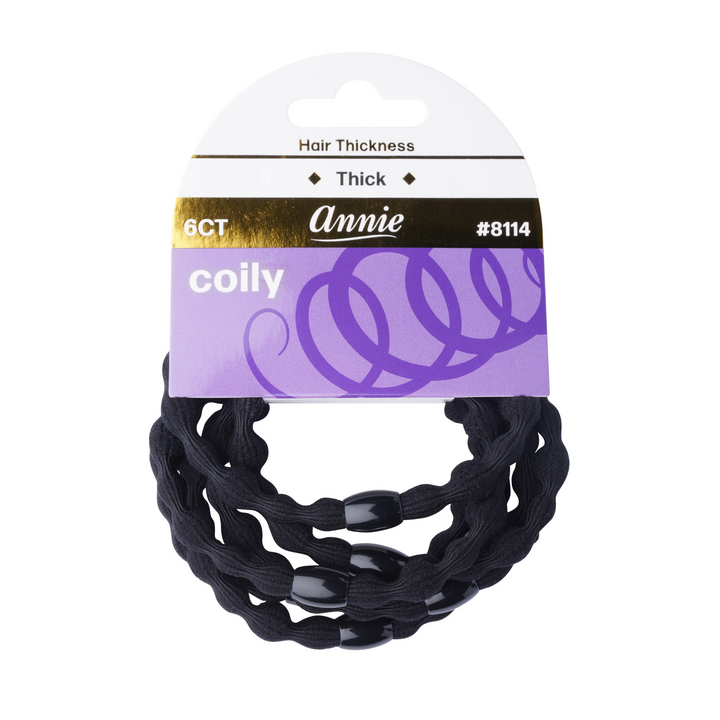 Annie Elastic Hair Ponytailers With Beads, 6 Count, Black