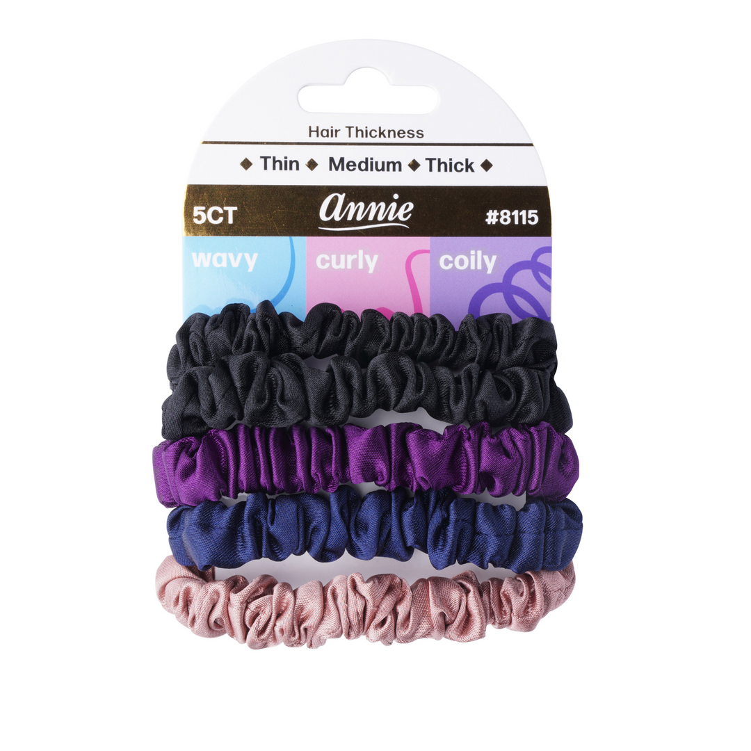 Annie Satin Twister Hair Scrunchie Thin, 5 Count, Assorted Colors