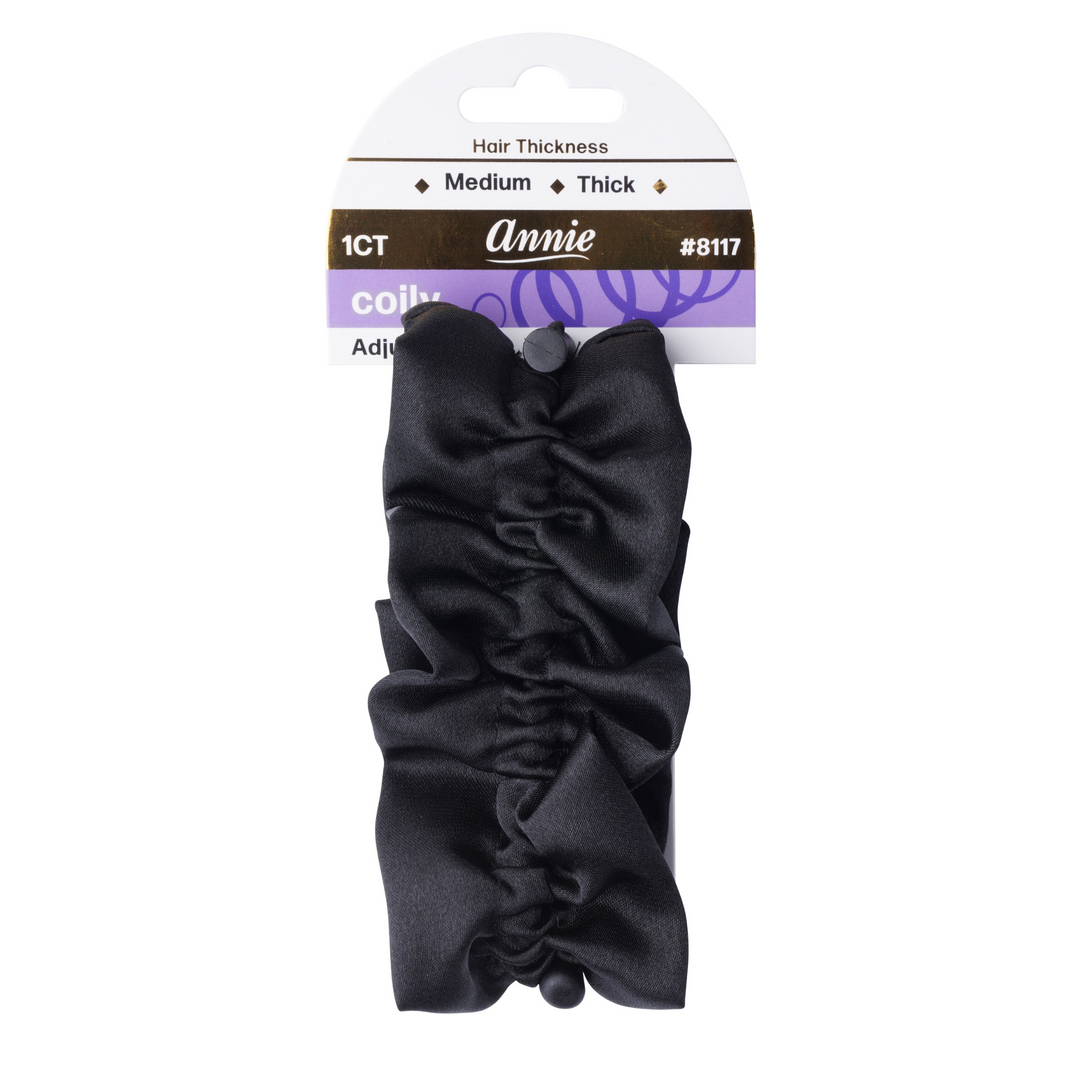 Annie Satin Adjustable Hair Scrunchie Large, 1 Count, Black