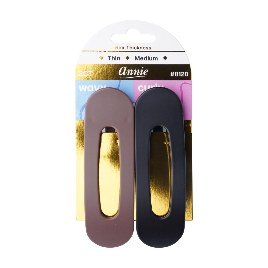 Annie Flat Lay Claw Clip 10cm, 2 Count, Black / Brown