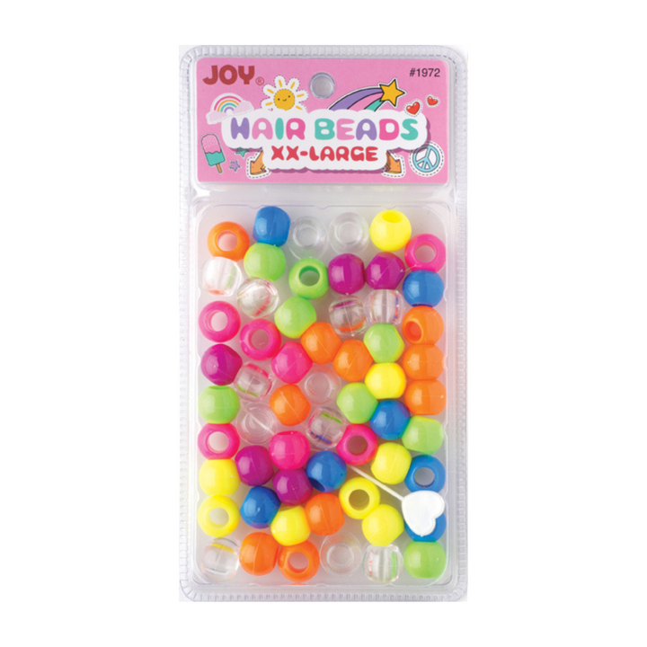 Joy Round Hair Beads XX-Large, 60 Count, Neon Mix
