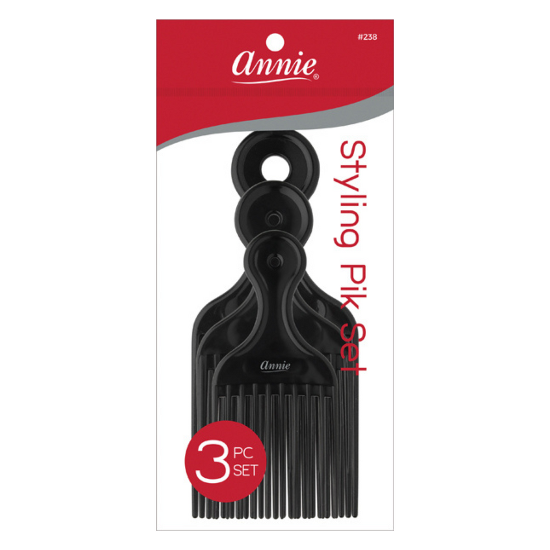 Annie Styling Pik Set, 3 Count Plastic Afro Piks, Black