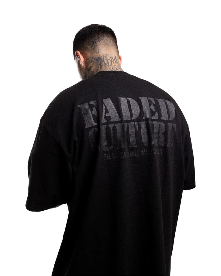 #color_black_black 7.5 oz. Max heavyweight garment dye, Prison T-shirt  oversized shirt with black print #color_black-black