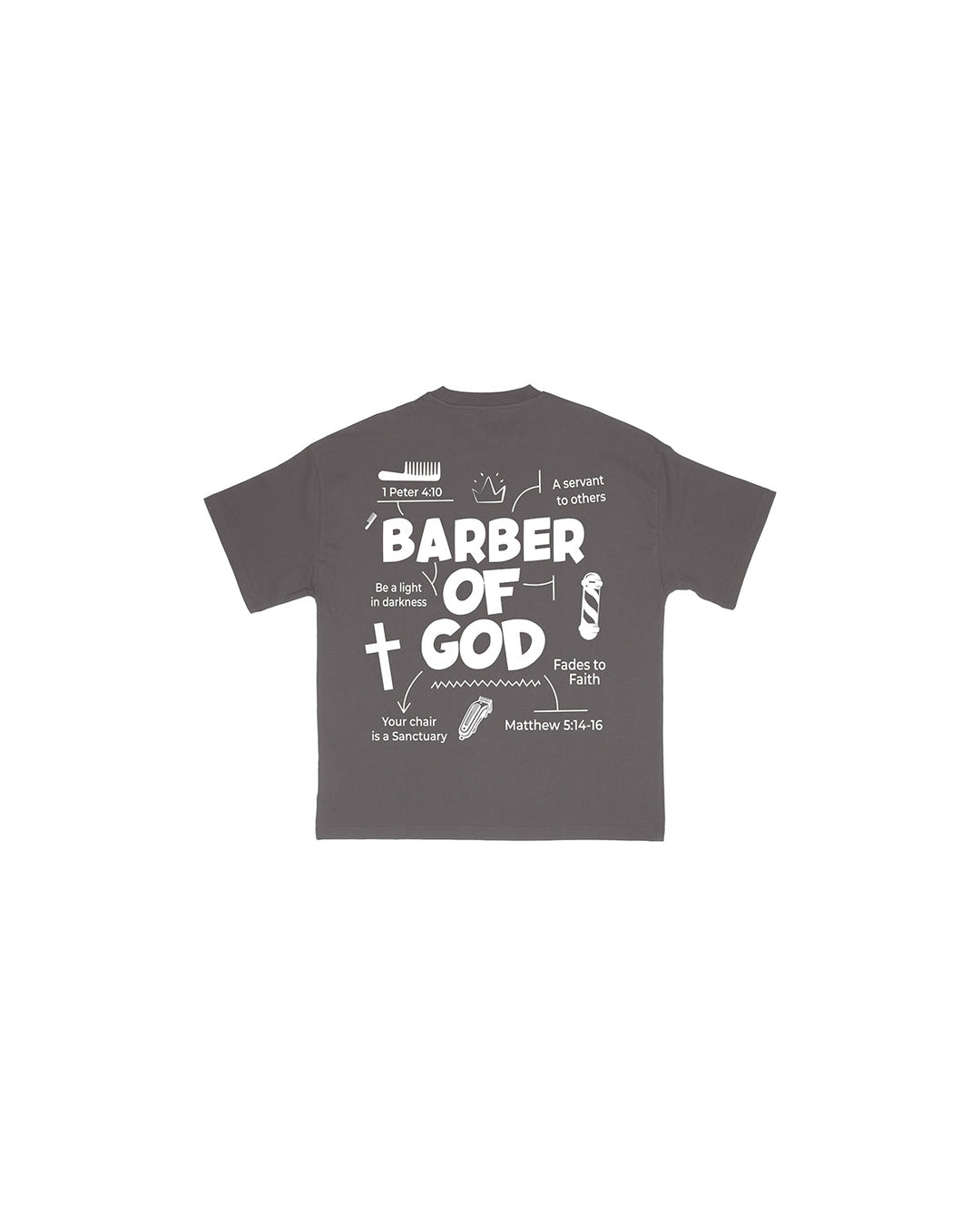 Barber Of God Tee - Vintage Grey/White