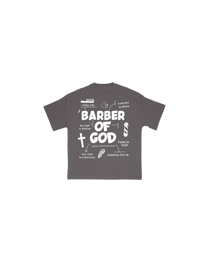 Barber Of God Tee - Vintage Grey/White