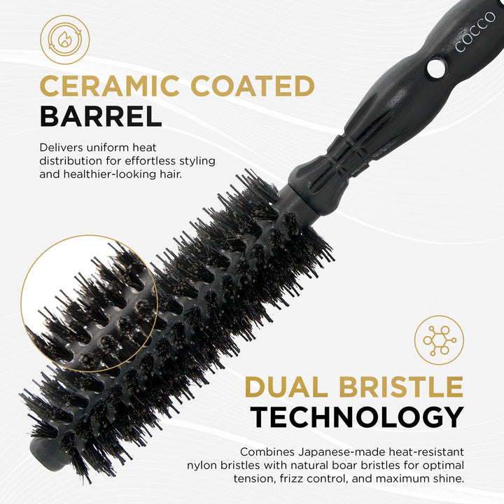 COCCO® Black Series Ceramic Boar Brush (Select Size)