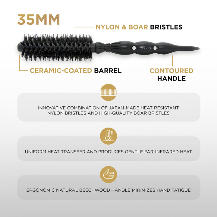 COCCO® Black Series Ceramic Boar Brush (Select Size)