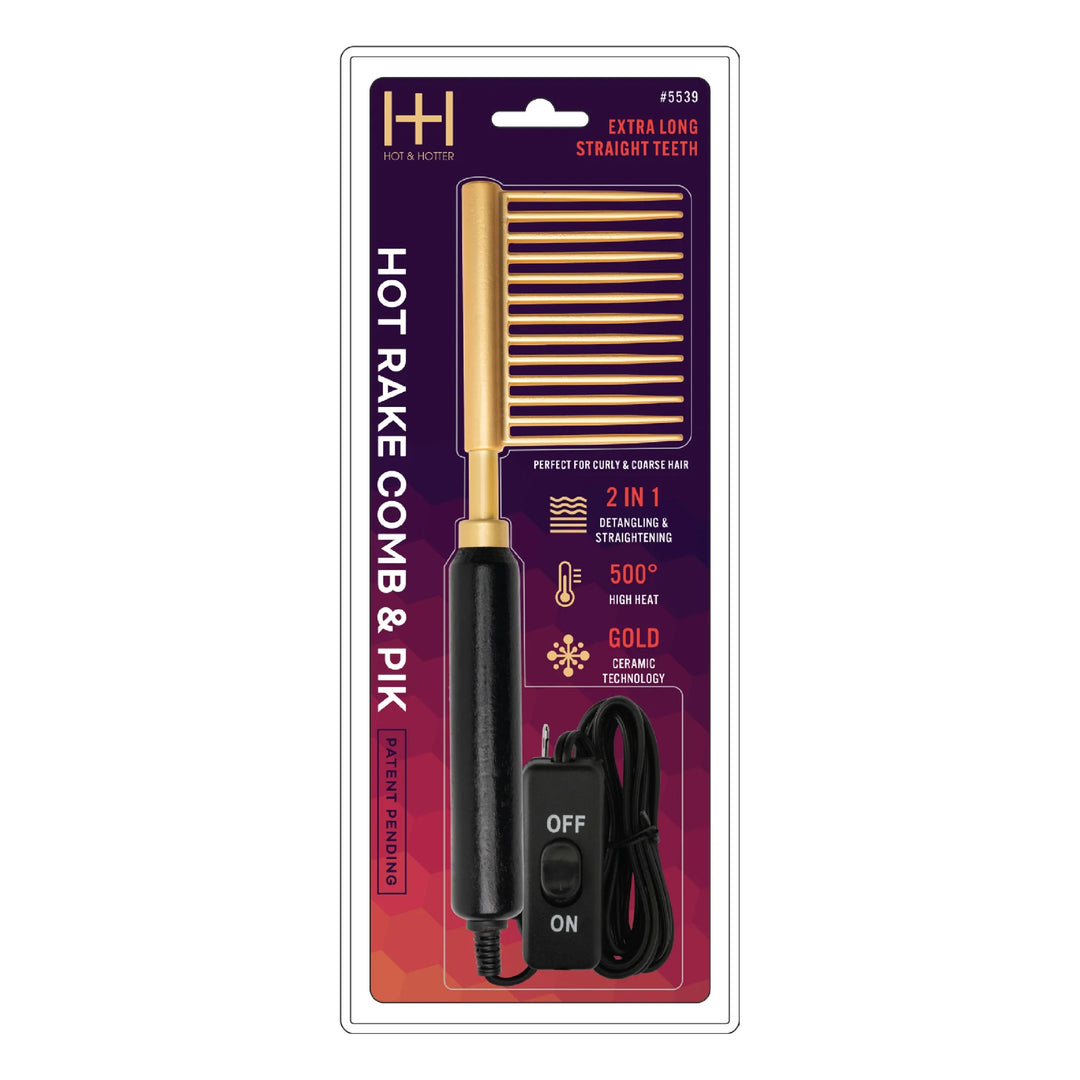 Hot & Hotter Ceramic Hot Rake Comb & Pik, 1 Count, Black & Gold