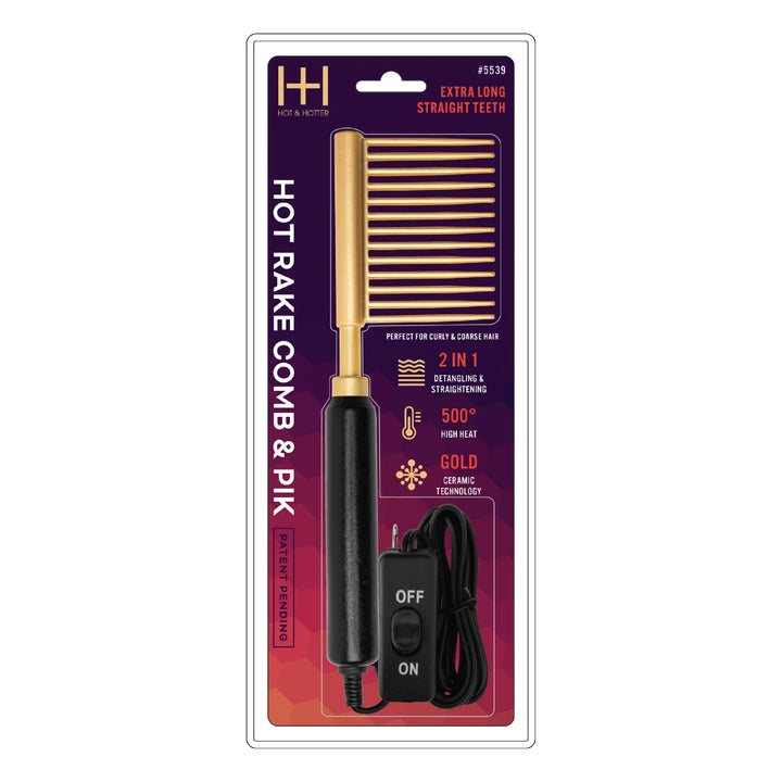 Hot & Hotter Ceramic Hot Rake Comb & Pik, 1 Count, Black & Gold