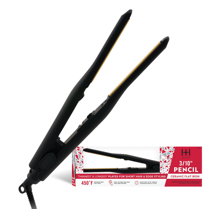 Hot & Hotter Pencil Ceramic Tourmaline Flat Iron 3/10 Inch, 1 Count Thin Hair Straightener, Black