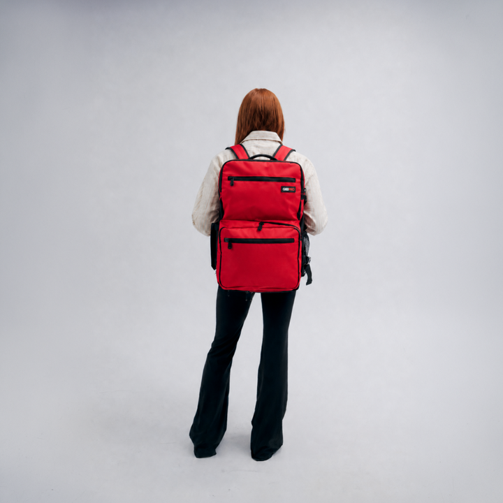 Full Size Mobile Workstation Backpack with Extending Tray System – Fire Red
