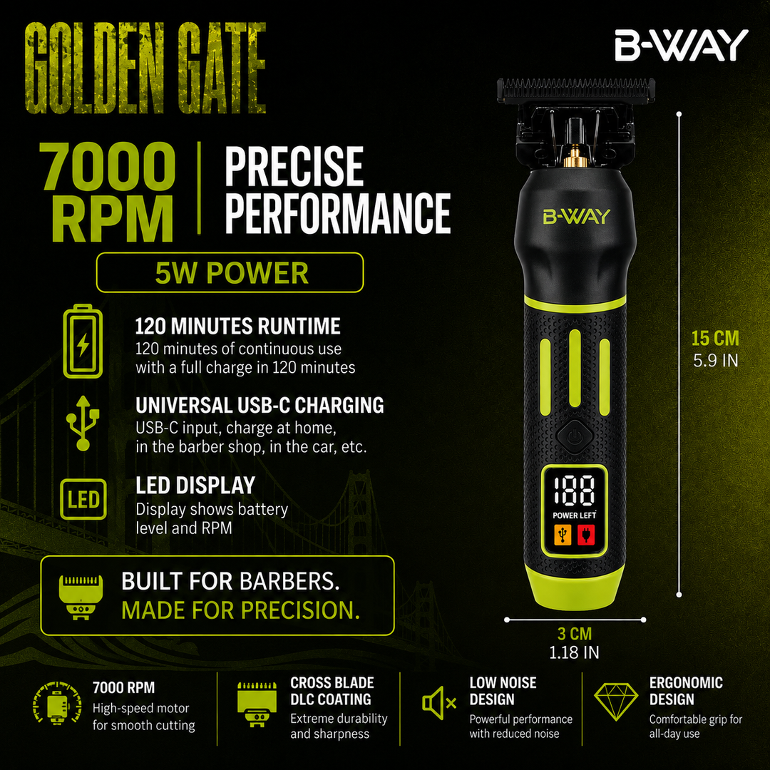 B-WAY Golden Gate Professional Cordless Trimmer – 7,000 RPM