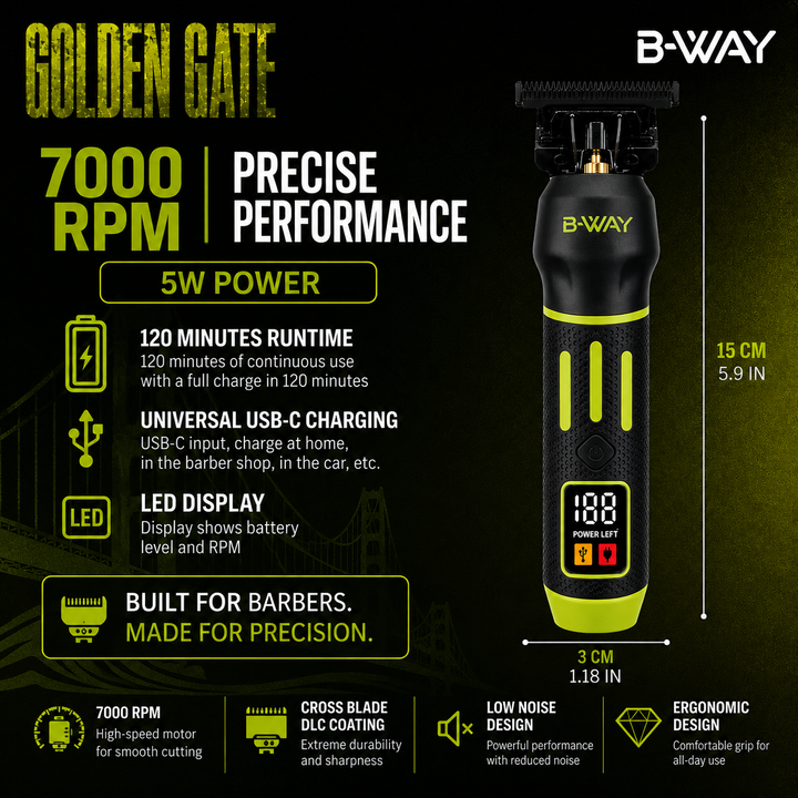 B-WAY Professional Barber Kit – Cordless Hair Clipper & Trimmer Set – Faster Clipper + Golden Gate Precision Trimmer for Fades, Haircuts, Edge-Ups, Beard Detailing & Outlining