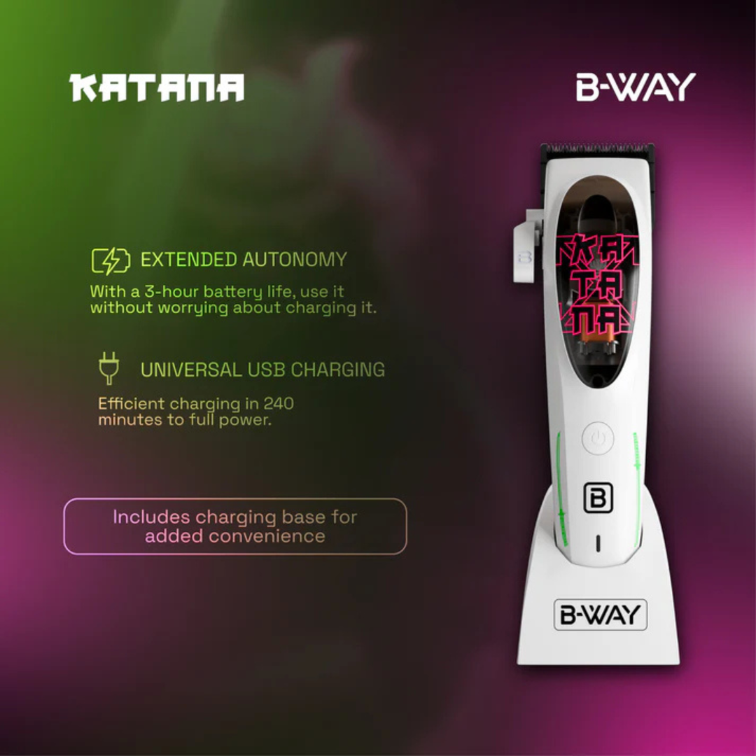 B‑WAY Katana Clipper & CUTZ White Trimmer – 2‑Piece Barber Set