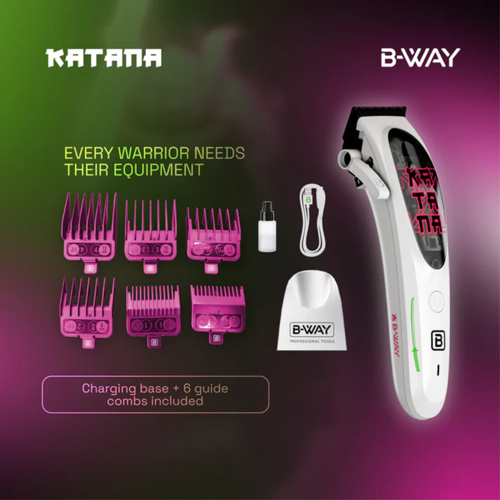 B‑WAY Katana Clipper & CUTZ White Trimmer – 2‑Piece Barber Set