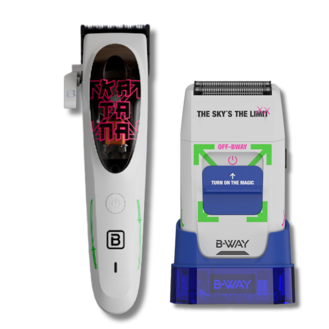 B‑WAY Katana Clipper & OFF White Shaver – 2‑Piece Barber Set