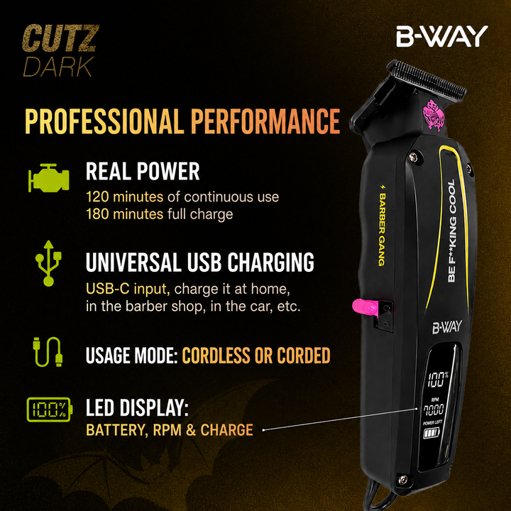 B-WAY CUTZ Dark Professional Cordless Trimmer – 7,000 RPM