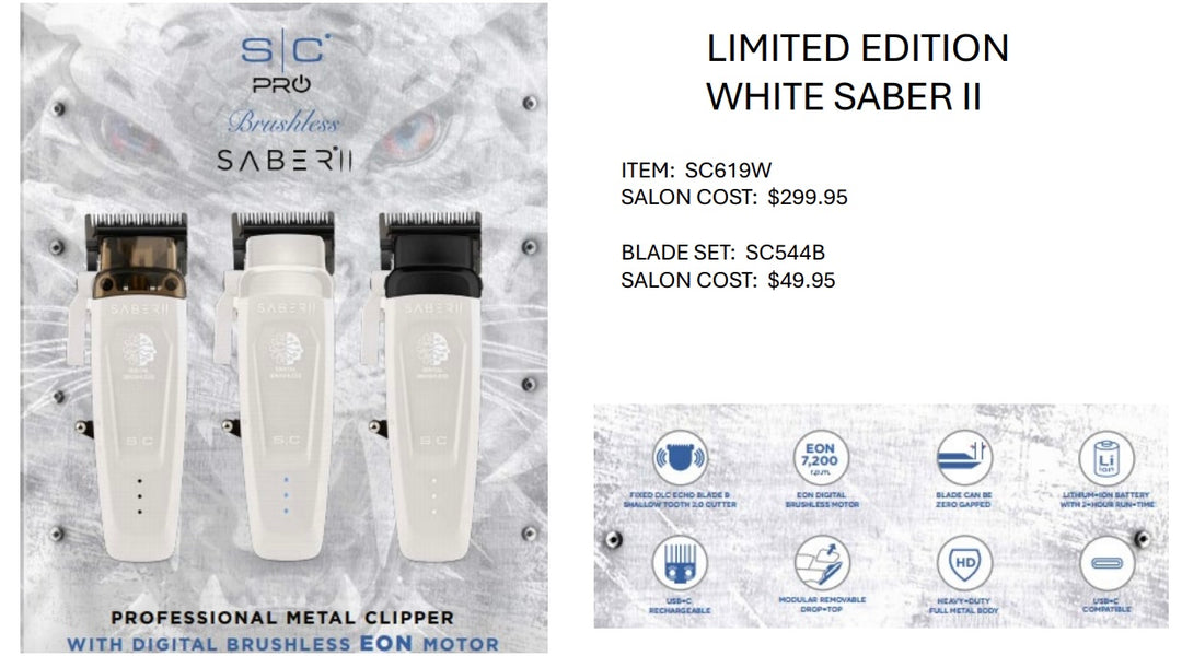 StyleCraft Saber II Clipper & Saber Trimmer Combo White - Free Barber Plug comb brush (Pre Order)
