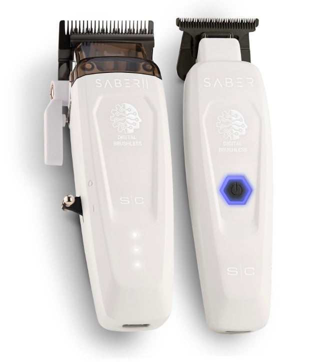 StyleCraft Saber II Clipper & Saber Trimmer Combo White - Free Barber Plug comb brush (Pre Order)