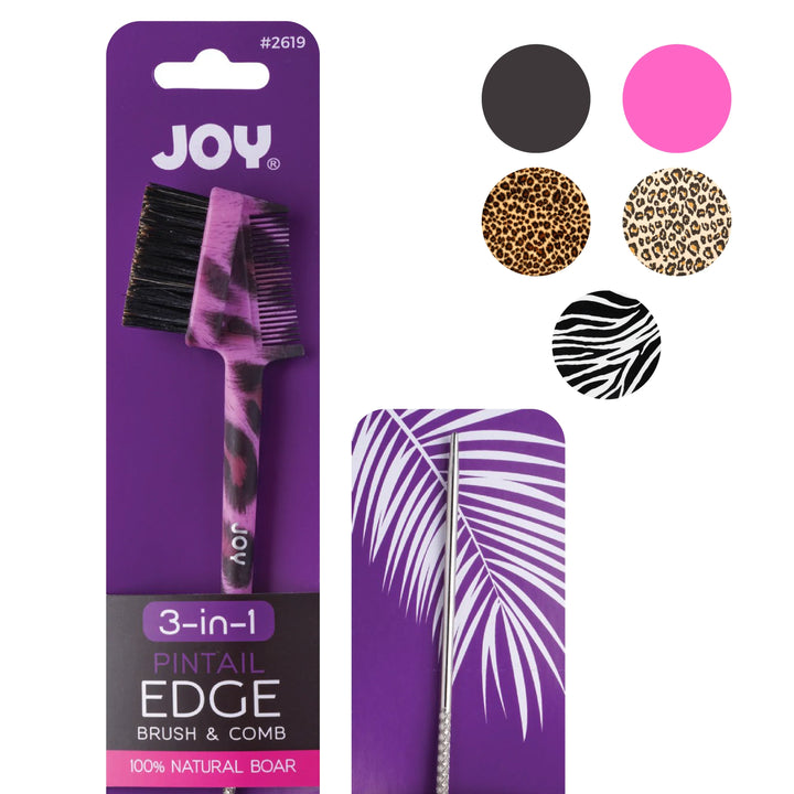 Joy 3-in-1 Pintail Edge Brush & Comb, 1 Count, Assorted Animal Patterns