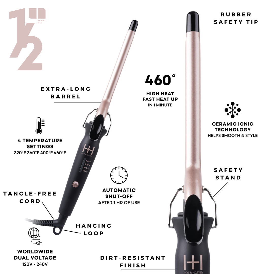 Hot & Hotter Extra Long Ceramic Tourmaline Curling Iron 1/2in, 1 Count Hair Curler, Black
