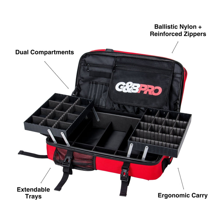 Full Size Mobile Workstation Backpack with Extending Tray System – Fire Red