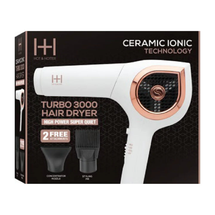 Hot & Hotter Ceramic Ionic Turbo 3000 Hair Dryer, 1 Count, White