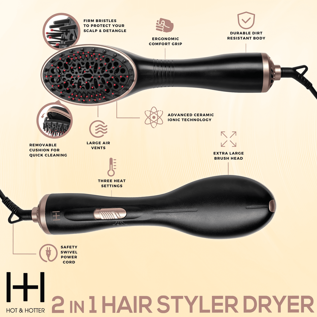 Hot & Hotter 2-in-1 Ceramic Hair Styler & Dryer, 1 Count, Black & Gold