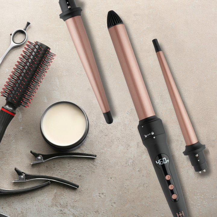 Hot & Hotter 3 in 1 Interchangeable Digital Curling Wand Set, 1 Count, Black & Rose Gold
