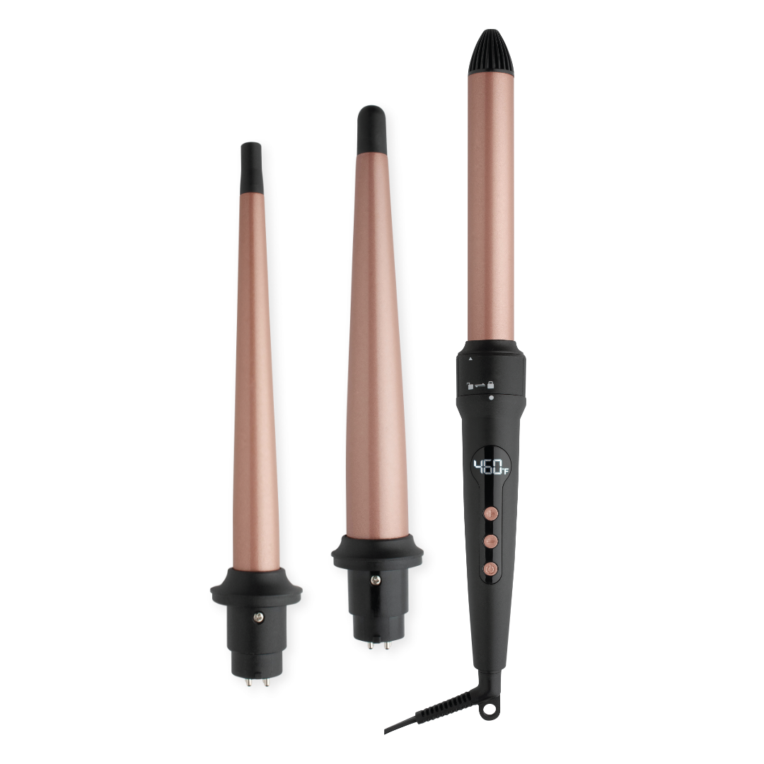Hot & Hotter 3 in 1 Interchangeable Digital Curling Wand Set, 1 Count, Black & Rose Gold