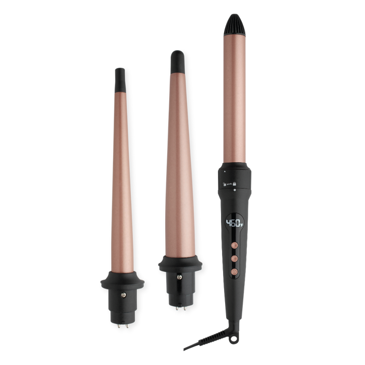 Hot & Hotter 3 in 1 Interchangeable Digital Curling Wand Set, 1 Count, Black & Rose Gold