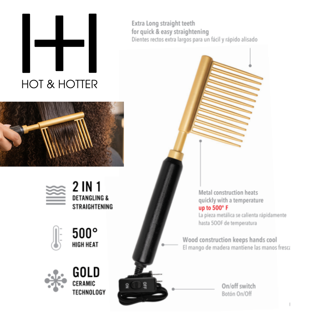 Hot & Hotter Ceramic Hot Rake Comb & Pik, 1 Count, Black & Gold