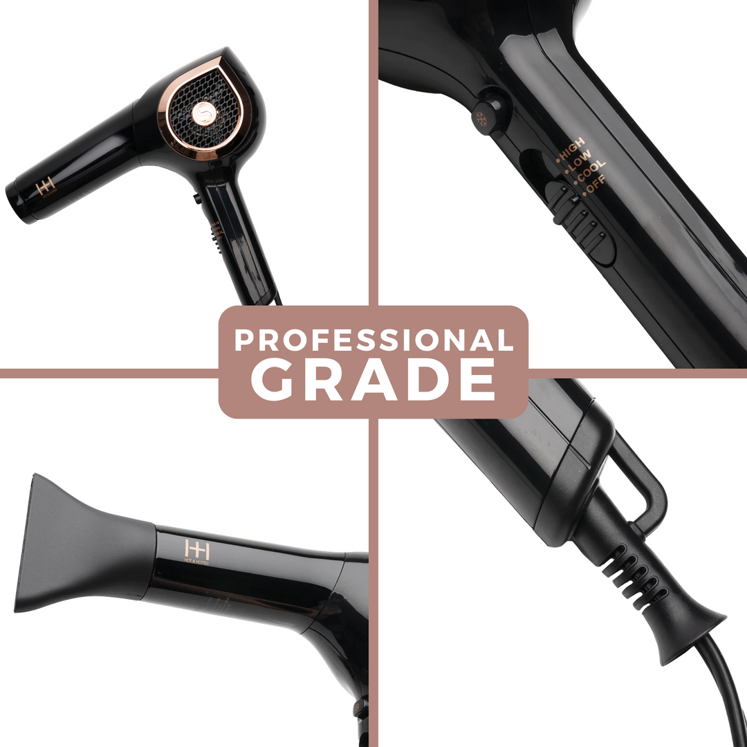 Hot & Hotter Ceramic Ionic Turbo 3000 Hair Dryer, 1 Count, Black & Rose Gold