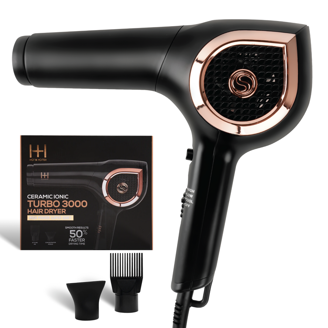 Hot & Hotter Ceramic Ionic Turbo 3000 Hair Dryer, 1 Count, Black & Rose Gold