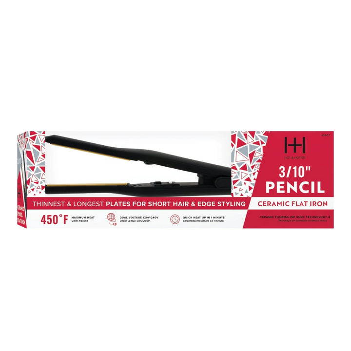 Hot & Hotter Pencil Ceramic Tourmaline Flat Iron 3/10 Inch, 1 Count Thin Hair Straightener, Black