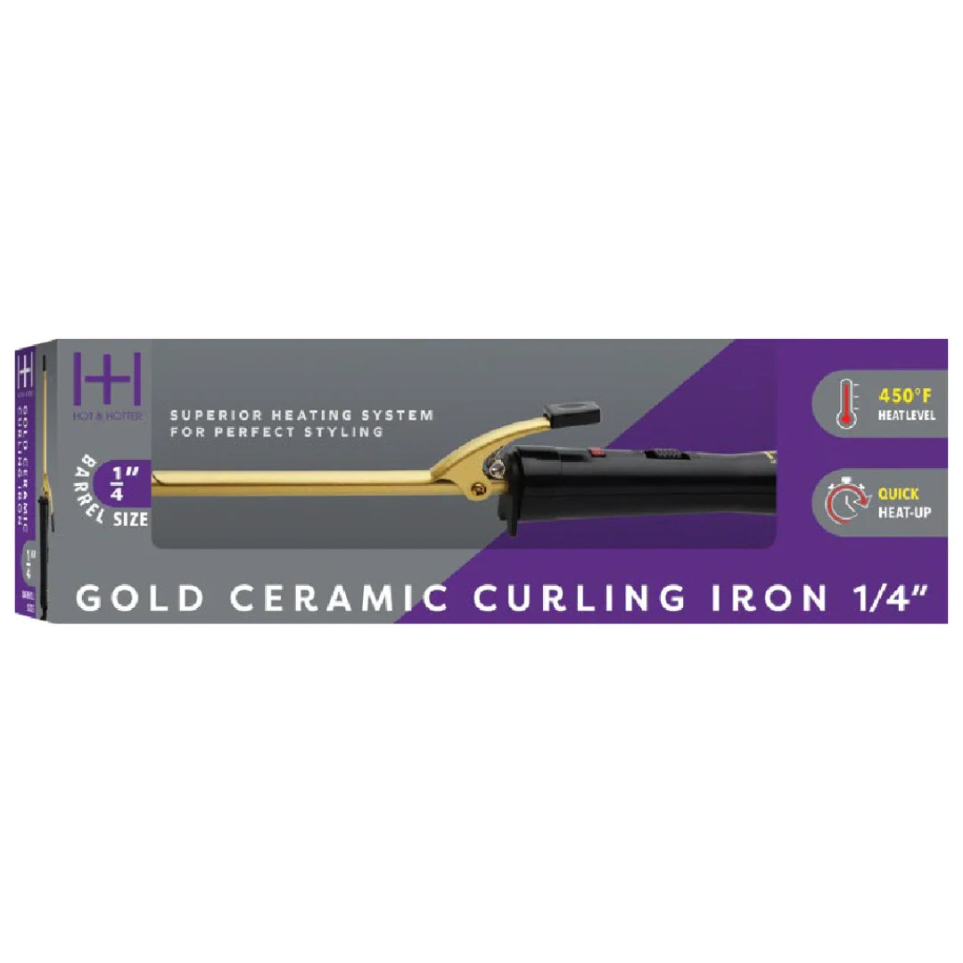 Hot & Hotter Gold Ceramic Electric Curling Iron 1/4 Inch, 1 Count, Gold
