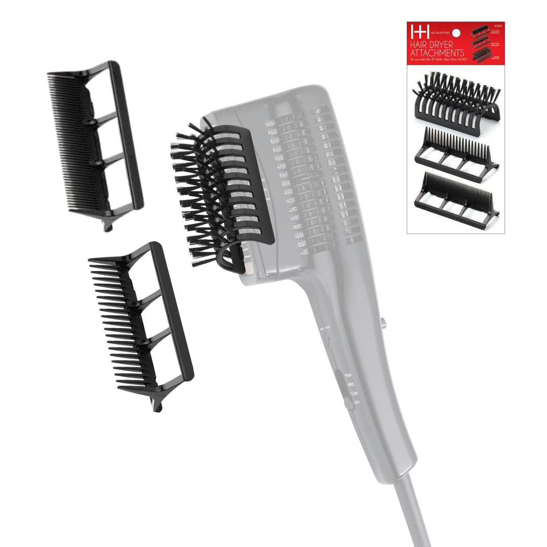 Hot & Hotter Hair Dryer Brush Comb Attachments, 3 Count, Black